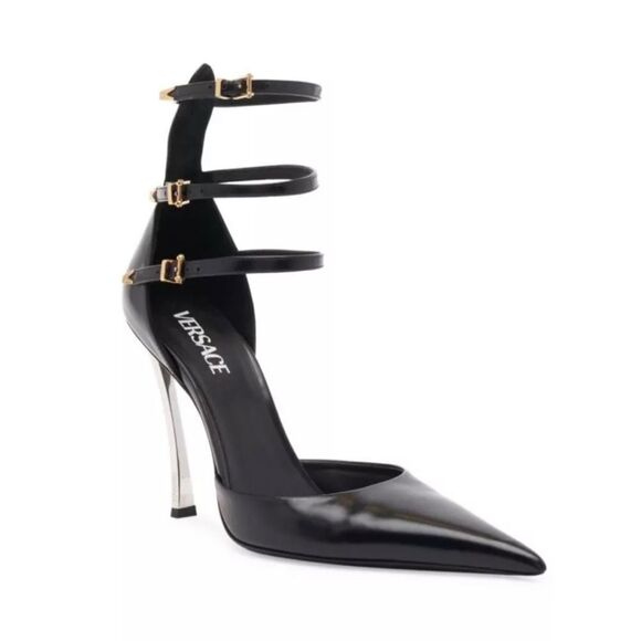 Versace Pin Point Leather Ankle Strap Pumps - Picture 1 of 14